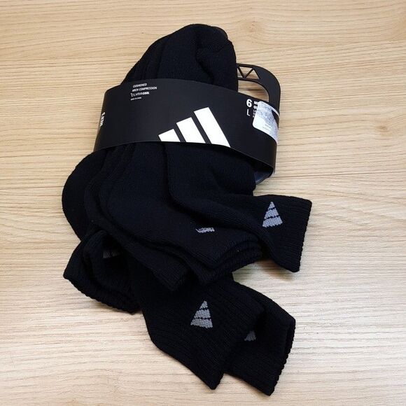 ADIDAS Low Cut Quarter Ankle Socks Mens Black 4-Pack Cushioned Logo - Picture 2 of 3